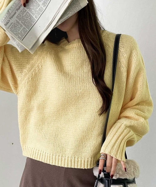 GeeRA（ジーラ）の「ボリュームスリーブカラーショート丈ニット（ニット/セーター・レディース・ブルー/グレー/アイボリー/ピンク/ベージュ/イエロー・SMALL/X-LARGE/MEDIUM/LARGE）」の5枚目の写真