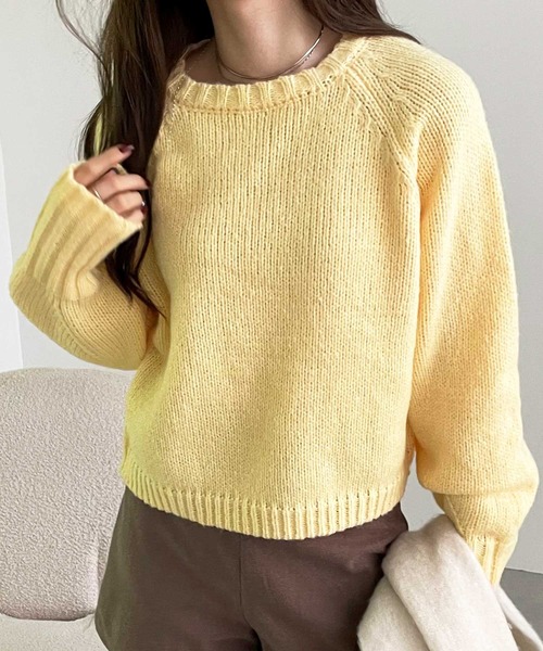 GeeRA（ジーラ）の「ボリュームスリーブカラーショート丈ニット（ニット/セーター・レディース・ブルー/グレー/アイボリー/ピンク/ベージュ/イエロー・SMALL/X-LARGE/MEDIUM/LARGE）」の16枚目の写真