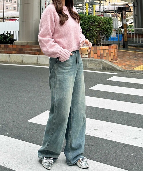 GeeRA（ジーラ）の「ボリュームスリーブカラーショート丈ニット（ニット/セーター・レディース・ブルー/グレー/アイボリー/ピンク/ベージュ/イエロー・SMALL/X-LARGE/MEDIUM/LARGE）」の20枚目の写真