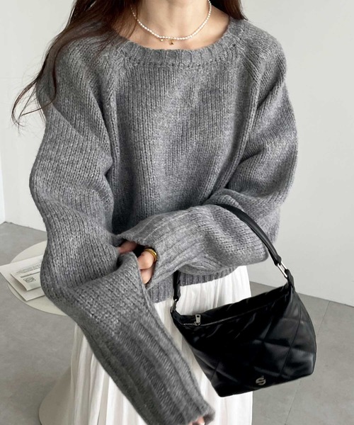 GeeRA（ジーラ）の「ボリュームスリーブカラーショート丈ニット（ニット/セーター・レディース・ブルー/グレー/アイボリー/ピンク/ベージュ/イエロー・SMALL/X-LARGE/MEDIUM/LARGE）」の22枚目の写真