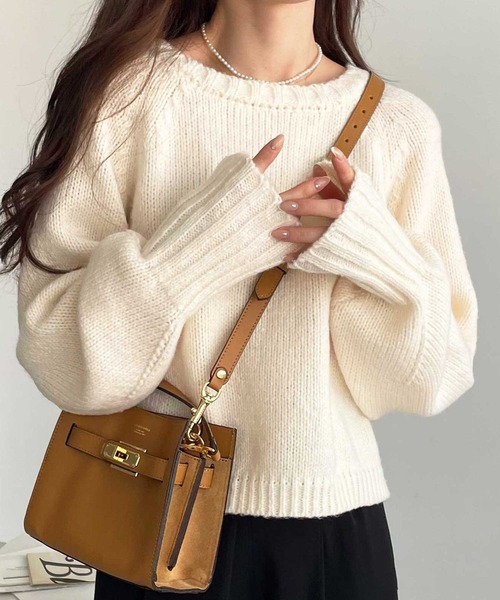 GeeRA（ジーラ）の「ボリュームスリーブカラーショート丈ニット（ニット/セーター・レディース・ブルー/グレー/アイボリー/ピンク/ベージュ/イエロー・SMALL/X-LARGE/MEDIUM/LARGE）」の21枚目の写真