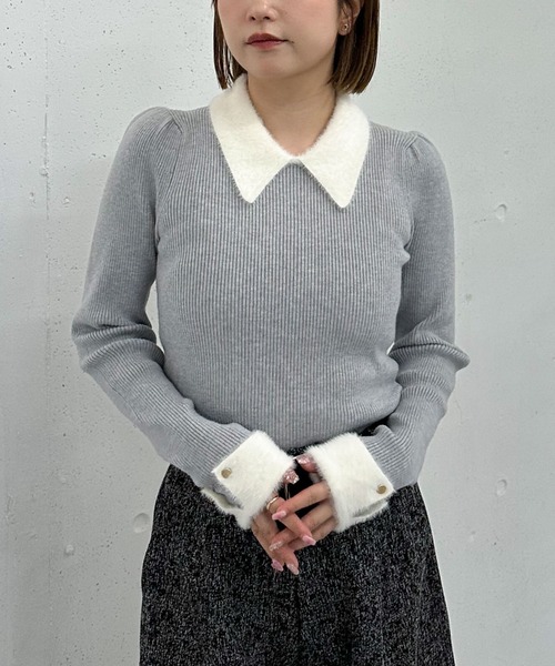 archives（アルシーヴ）の「フェザーカラークラシカルリブニット（ニット/セーター・レディース・アイボリー/ブラック/ピンクベージュ/グレー/ブラウン・MEDIUM）」の3枚目の写真