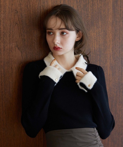 archives（アルシーヴ）の「フェザーカラークラシカルリブニット（ニット/セーター・レディース・アイボリー/ブラック/ピンクベージュ/グレー/ブラウン・MEDIUM）」の6枚目の写真