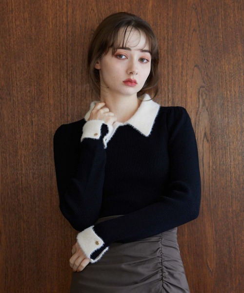 archives（アルシーヴ）の「フェザーカラークラシカルリブニット（ニット/セーター・レディース・アイボリー/ブラック/ピンクベージュ/グレー/ブラウン・MEDIUM）」の7枚目の写真