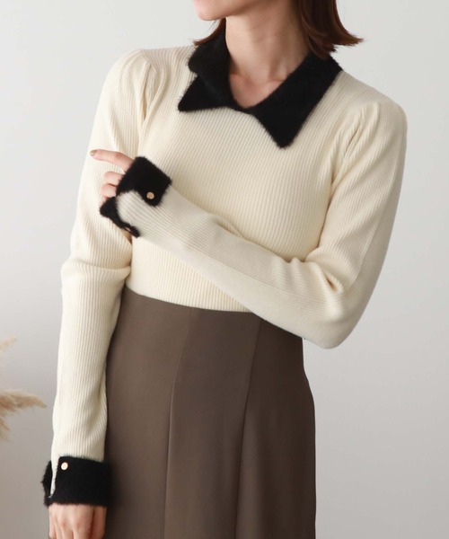 archives（アルシーヴ）の「フェザーカラークラシカルリブニット（ニット/セーター・レディース・アイボリー/ブラック/ピンクベージュ/グレー/ブラウン・MEDIUM）」の17枚目の写真