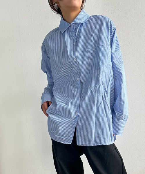 ブラウス シャツ ビッグシルエットバックデザインストレインシャツ レディース Allumer ブラウス シャツ ビッグシルエットバックデザイン