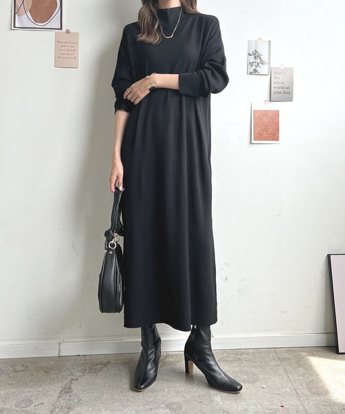 Futier land（フューティアランド）の「ハイネックニットロングワンピース（ワンピース・レディース・グレイッシュベージュ/ブラック/アイボリー/ブルーグレー/チャコールグレー・FREE）」の17枚目の写真