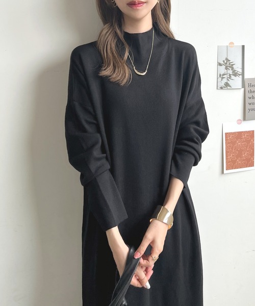 Futier land（フューティアランド）の「ハイネックニットロングワンピース（ワンピース・レディース・グレイッシュベージュ/ブラック/アイボリー/ブルーグレー/チャコールグレー・FREE）」の6枚目の写真