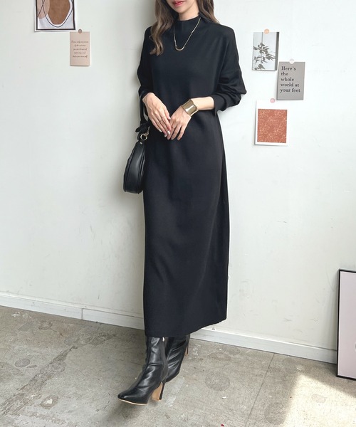 Futier land（フューティアランド）の「ハイネックニットロングワンピース（ワンピース・レディース・グレイッシュベージュ/ブラック/アイボリー/ブルーグレー/チャコールグレー・FREE）」の10枚目の写真