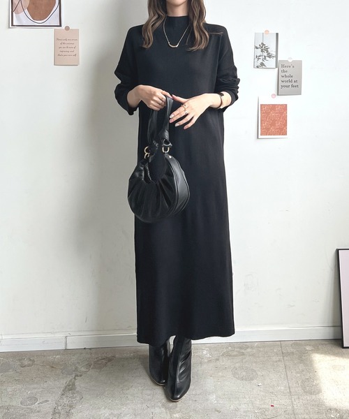 Futier land（フューティアランド）の「ハイネックニットロングワンピース（ワンピース・レディース・グレイッシュベージュ/ブラック/アイボリー/ブルーグレー/チャコールグレー・FREE）」の11枚目の写真