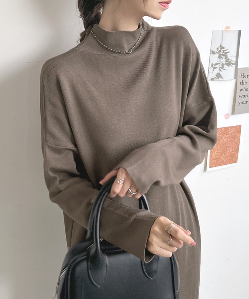 Futier land（フューティアランド）の「ハイネックニットロングワンピース（ワンピース・レディース・グレイッシュベージュ/ブラック/アイボリー/ブルーグレー/チャコールグレー・FREE）」の19枚目の写真