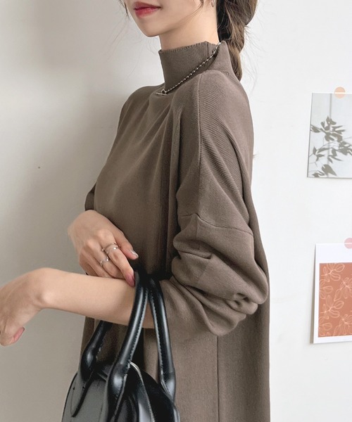 Futier land（フューティアランド）の「ハイネックニットロングワンピース（ワンピース・レディース・グレイッシュベージュ/ブラック/アイボリー/ブルーグレー/チャコールグレー・FREE）」の20枚目の写真