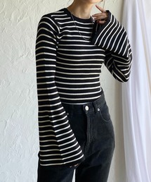 She's Closet（シーズクローゼット）の「袖フレアタイト長袖ベルスリーブリブニットプルオーバー（ニット/セーター）」