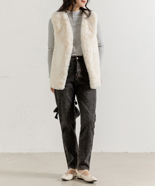 DAY CLOSET（デイ クローゼット）の「【大きいサイズ有】冬勝つあったか裏起毛。スリムテーパードハイウエストデニムパンツ レディース（デニムパンツ・レディース・インディゴブルー/ブラック系その他/ブラック・M/2XL/XL/L/S）」の7枚目の写真