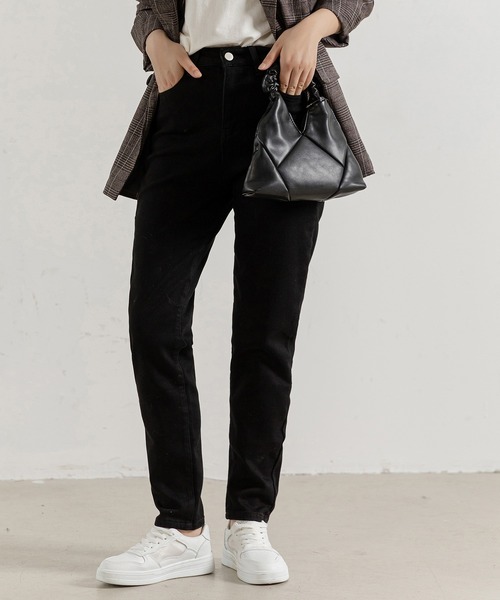 DAY CLOSET（デイ クローゼット）の「【大きいサイズ有】冬勝つあったか裏起毛。スリムテーパードハイウエストデニムパンツ レディース（デニムパンツ・レディース・インディゴブルー/ブラック系その他/ブラック・M/2XL/XL/L/S）」の10枚目の写真