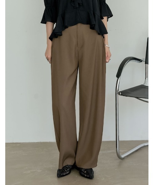 AMIE カーブ pants brown 低身長 Re:EDIT（リエディ）の「[話題のカーブパンツ][全骨格◎/体型拾わず