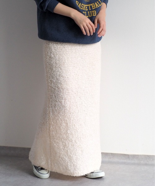 cepo（セポ）の「リボンヤーンニットスカート（スカート・レディース・グレー/オフホワイト・M）」の4枚目の写真