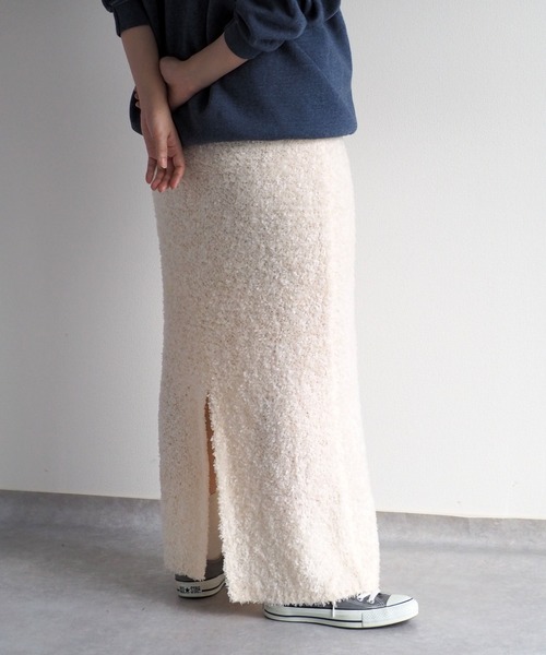 cepo（セポ）の「リボンヤーンニットスカート（スカート・レディース・グレー/オフホワイト・M）」の5枚目の写真