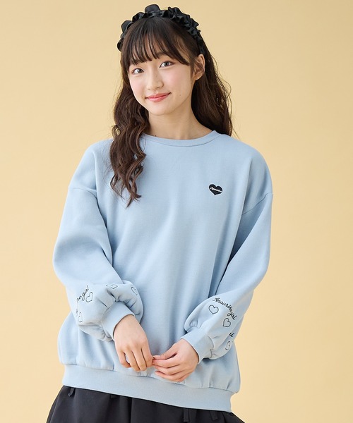 Amourire girl（アムリールガール）の「リボン刺繍 裏起毛BIGプルオーバー(130cm～160cm)（スウェット・キッズ・ブラック/オフホワイト/サックスブルー/ピンク・140cm/130cm/150cm/160cm）」の3枚目の写真