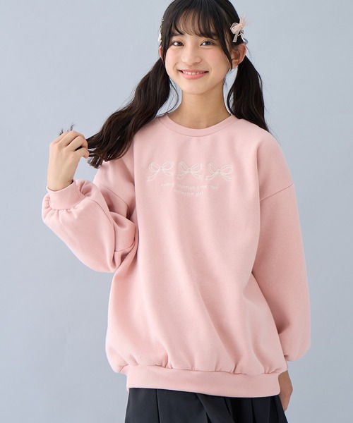 セール】リボン刺繍 裏起毛BIGプルオーバー(130cm～160cm)（スウェット