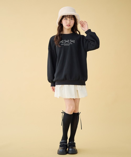 ハートポイント/リボン刺繍 裏起毛BIGプルオーバー(130cm～160cm