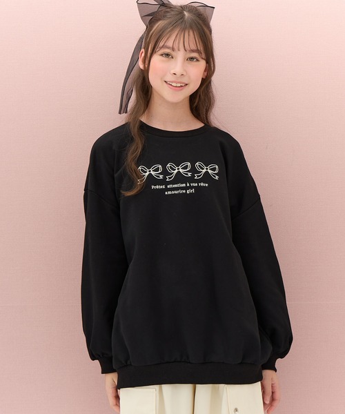 【新品未使用】cen. リボンスウェットプルオーバー セール】リボン刺繍 裏起毛BIGプルオーバー(130cm～160cm)（スウェット