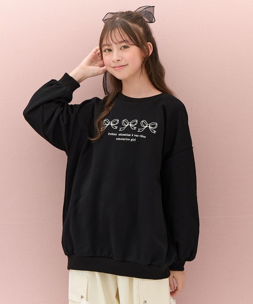 セール】リボン刺繍 裏起毛BIGプルオーバー(130cm～160cm)（スウェット