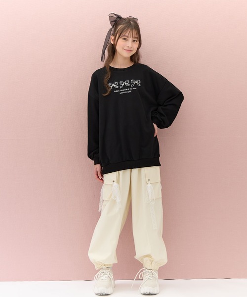 セール】リボン刺繍 裏起毛BIGプルオーバー(130cm～160cm)（スウェット