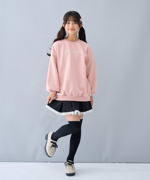 Amourire girl（アムリールガール）の「リボン刺繍 裏起毛BIGプルオーバー(130cm～160cm)（スウェット・キッズ・ブラック/オフホワイト/サックスブルー/ピンク・140cm/130cm/150cm/160cm）」の8枚目の写真