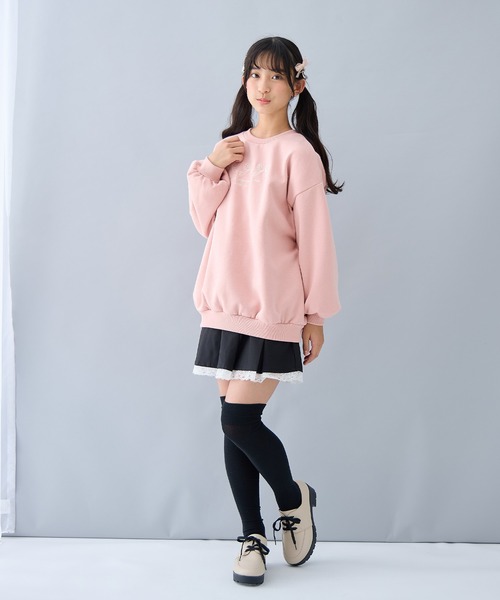 Amourire girl（アムリールガール）の「リボン刺繍 裏起毛BIGプルオーバー(130cm～160cm)（スウェット・キッズ・ブラック/オフホワイト/サックスブルー/ピンク・140cm/130cm/150cm/160cm）」の7枚目の写真