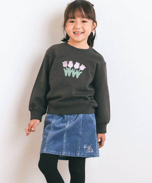 SLAP SLIP（スラップスリップ）の「【お揃い】ハートチャーム付きデニムコールテン台形スカート(90~130cm)（デニムスカート・キッズ・ネイビー/ブルー・110cm/100cm/130cm/120cm/90cm）」の5枚目の写真