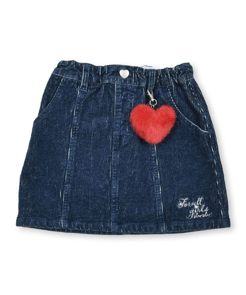 SLAP SLIP（スラップスリップ）の「【お揃い】ハートチャーム付きデニムコールテン台形スカート(90~130cm)（デニムスカート・キッズ・ネイビー/ブルー・110cm/100cm/130cm/120cm/90cm）」の9枚目の写真