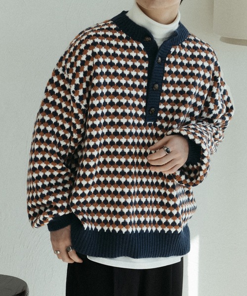 epnok（エプノック）の「キーネック総柄ニット（ニット/セーター