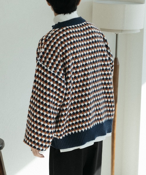 epnok(エプノック)の「キーネック総柄ニット(ニット/セーター・メンズ・ブラック/ネイビー/ブルー・MEDIUM/SMALL/LARGE)」の15枚目の写真