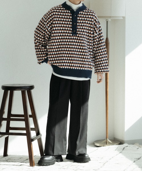 epnok(エプノック)の「キーネック総柄ニット(ニット/セーター・メンズ・ブラック/ネイビー/ブルー・MEDIUM/SMALL/LARGE)」の18枚目の写真