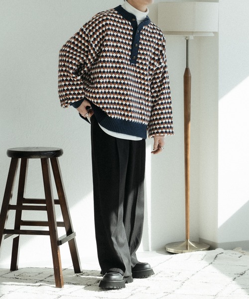 epnok(エプノック)の「キーネック総柄ニット(ニット/セーター・メンズ・ブラック/ネイビー/ブルー・MEDIUM/SMALL/LARGE)」の17枚目の写真