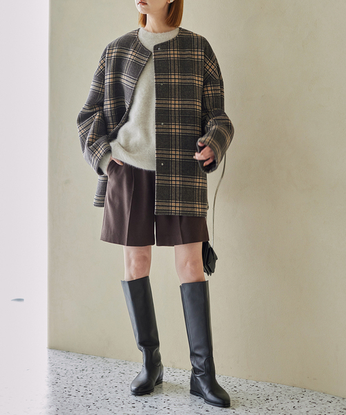 JOURNAL STANDARD（ジャーナルスタンダード）の「《追加2》スーパー140ビーバーノーカラーショートコート（ノーカラーコート・レディース・ベージュ系その他/ブラック/ブラック系その他/チョコ・36/34/38）」の12枚目の写真