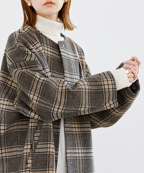 JOURNAL STANDARD（ジャーナルスタンダード）の「《追加2》スーパー140ビーバーノーカラーショートコート（ノーカラーコート・レディース・ベージュ系その他/ブラック/ブラック系その他/チョコ・36/34/38）」の19枚目の写真