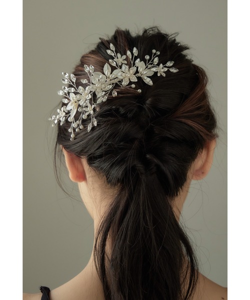 セール】メタリックフラワービジューヘアコーム 結婚式 二次会