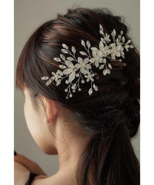 セール】メタリックフラワービジューヘアコーム 結婚式 二次会