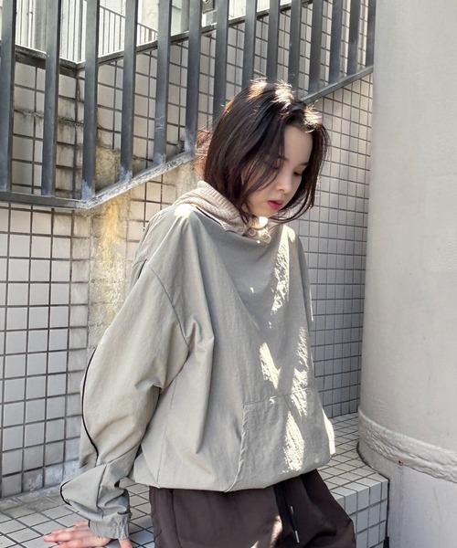 Bargiee（バージー）の「スウォッシュ ナイロン ジャケット トップス 撥水 防水 ユニセックス（ナイロンジャケット・メンズ・ブラック/サンドベージュ/ネイビー・FREE）」の11枚目の写真