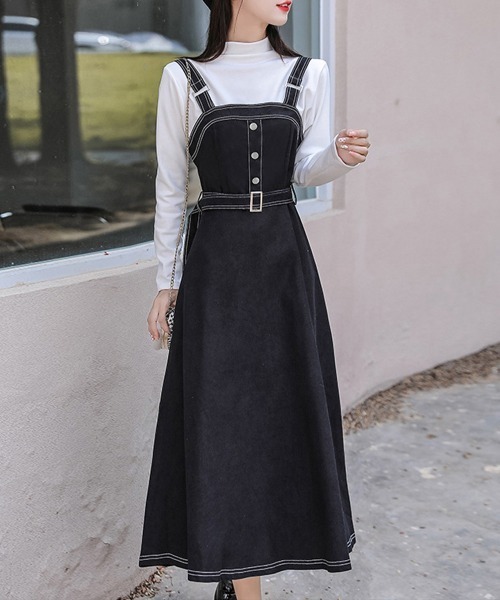 Miniministore(ミニミニストア)の「ジャンパースカート サロペットワンピース(ワンピース・レディース・ブラック/ベージュ・L/M)」の3枚目の写真