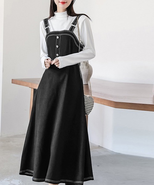 Miniministore(ミニミニストア)の「ジャンパースカート サロペットワンピース(ワンピース・レディース・ブラック/ベージュ・L/M)」の4枚目の写真