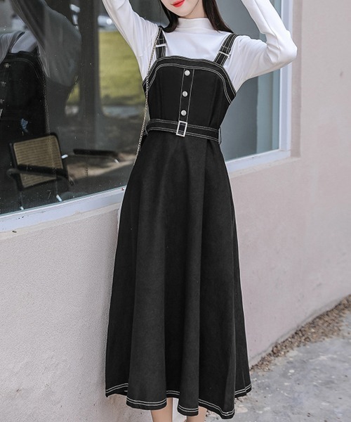 Miniministore(ミニミニストア)の「ジャンパースカート サロペットワンピース(ワンピース・レディース・ブラック/ベージュ・L/M)」の5枚目の写真