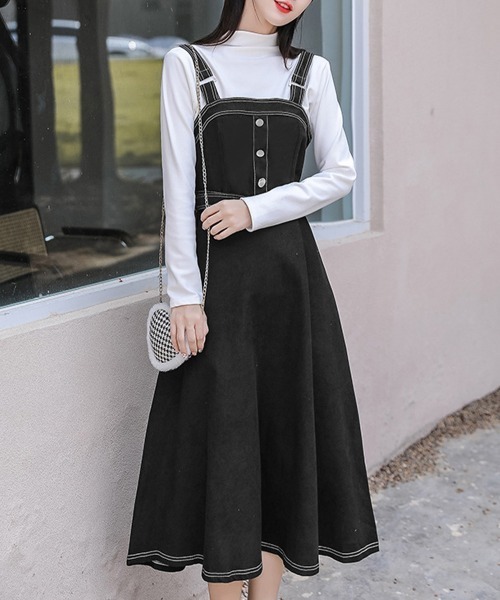 Miniministore(ミニミニストア)の「ジャンパースカート サロペットワンピース(ワンピース・レディース・ブラック/ベージュ・L/M)」の6枚目の写真