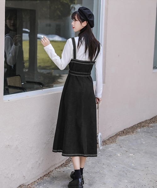 Miniministore(ミニミニストア)の「ジャンパースカート サロペットワンピース(ワンピース・レディース・ブラック/ベージュ・L/M)」の7枚目の写真