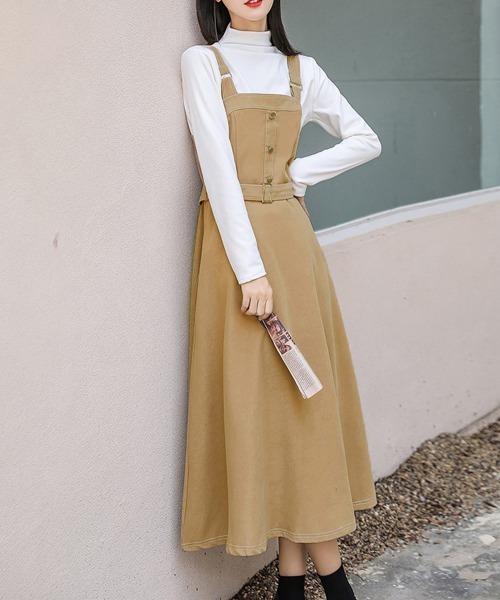 Miniministore(ミニミニストア)の「ジャンパースカート サロペットワンピース(ワンピース・レディース・ブラック/ベージュ・L/M)」の9枚目の写真