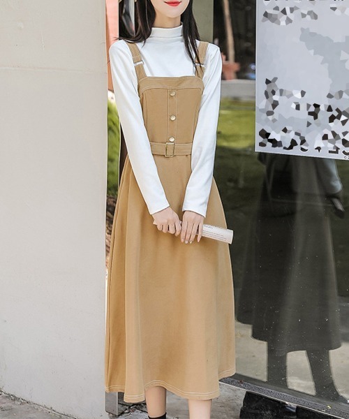 Miniministore(ミニミニストア)の「ジャンパースカート サロペットワンピース(ワンピース・レディース・ブラック/ベージュ・L/M)」の10枚目の写真