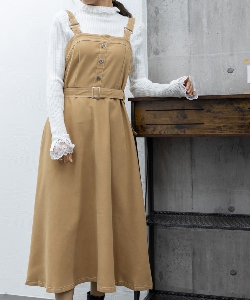 Miniministore(ミニミニストア)の「ジャンパースカート サロペットワンピース(ワンピース・レディース・ブラック/ベージュ・L/M)」の12枚目の写真