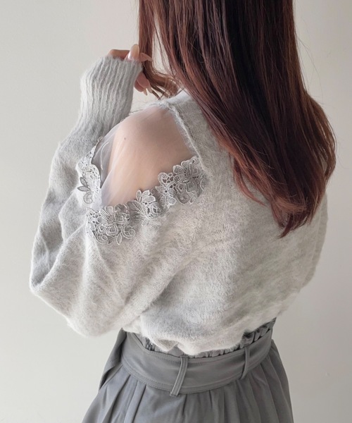 TORTE（トルテ）の「フェザー肩レースニット（ニット/セーター・レディース・ブルー/ダークグレー/ホワイト/ピンク・FREE）」の3枚目の写真